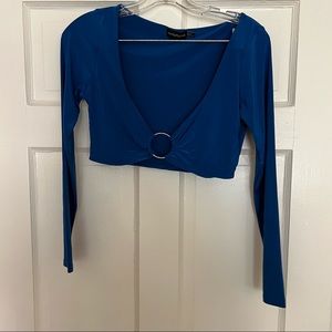 Blue Pretty Little Thing crop top, size 8 (fits up to size 14)